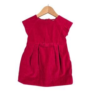 JACADI PARIS RED VELVET BABY DRESS – SIZE 18M – BOW WAIST – 100% COTTON